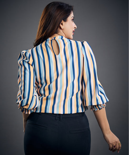 Colored Stripe Printed Chiffon Top